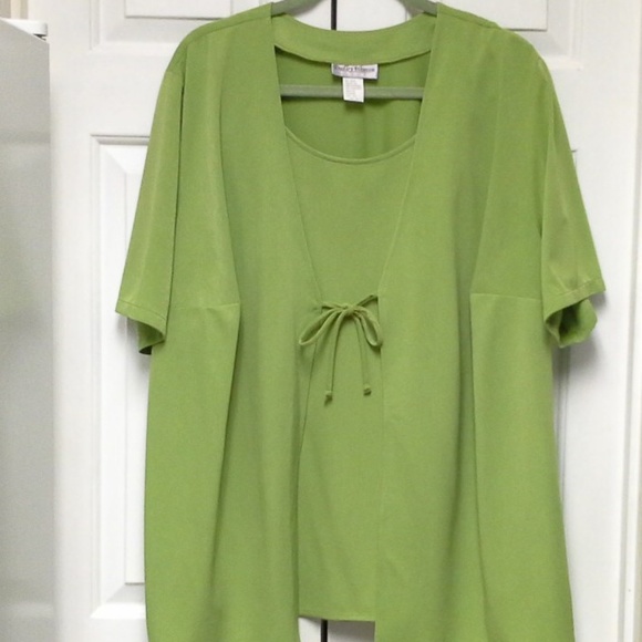 Dudley Woman Tops - |SOLD| Green Scoop Neck Twinset Top with Front Tie